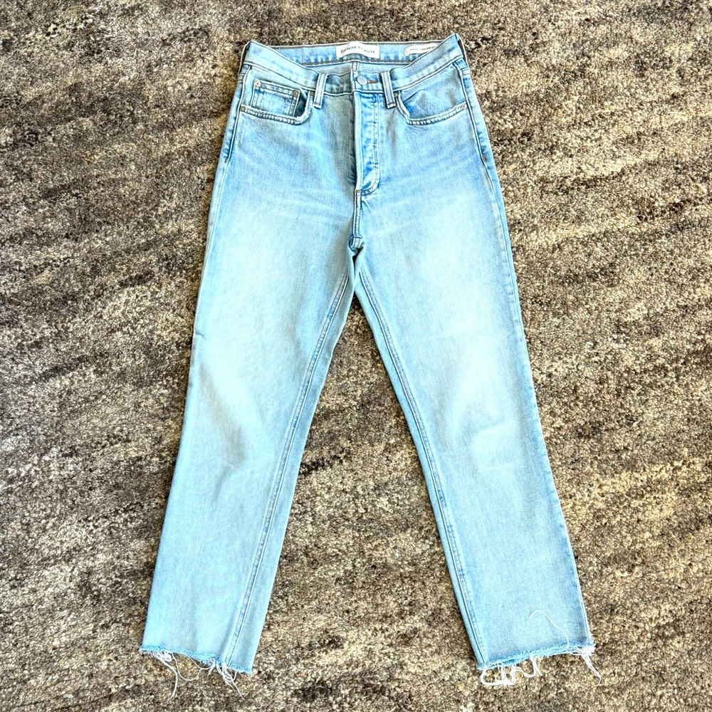 Aritzia Denim Forum Arlo high rise straight leg raw hem denim